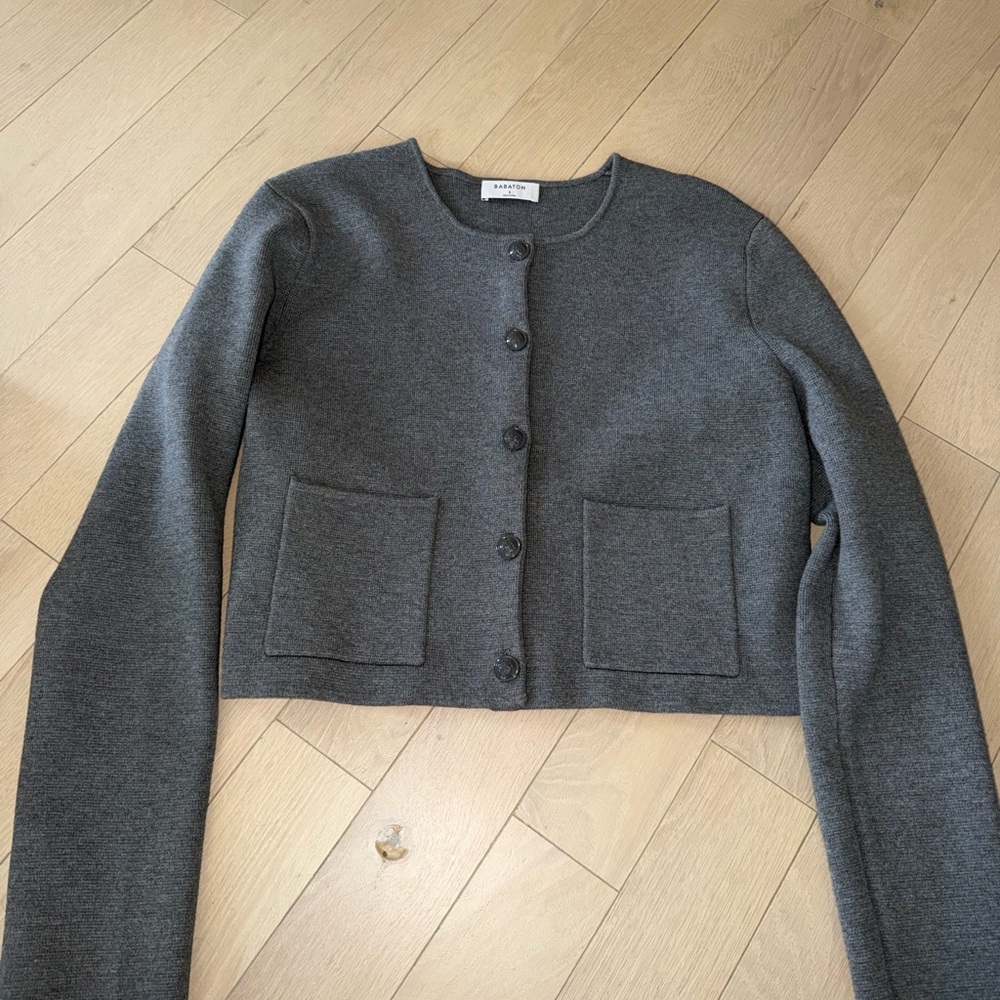 Aritzia Cropped Knit Sweater in Gray Size Small